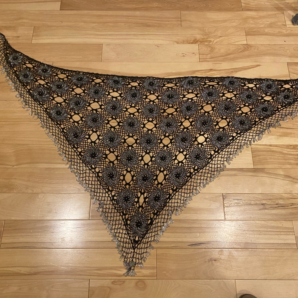 Handcrafted Black Crochet Triangle Shawl